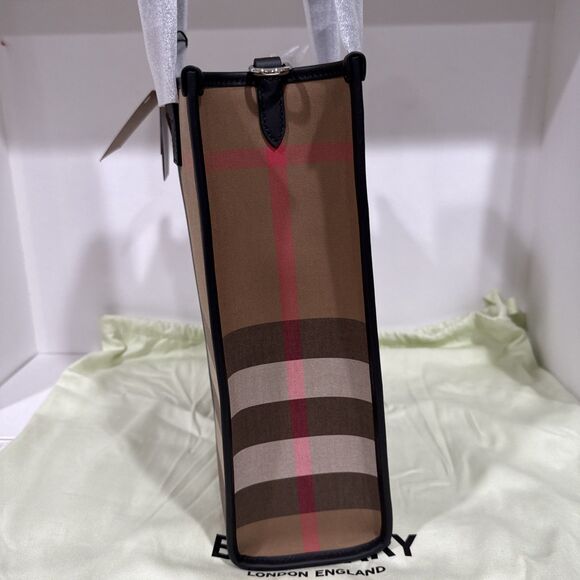 Burberry Black/Beige House Check Fabric Small N/S Book Tote New With Tag - Picture 5 of 7